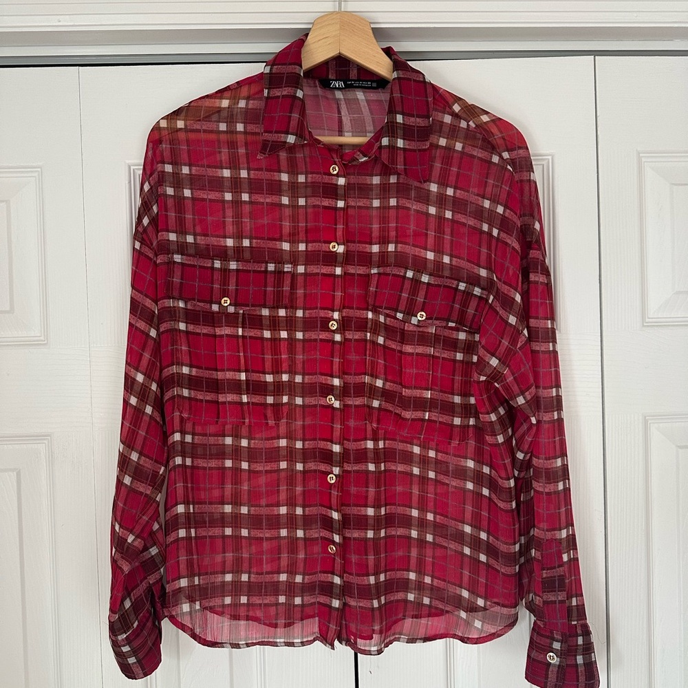 Zara Sheer Plaid Shit